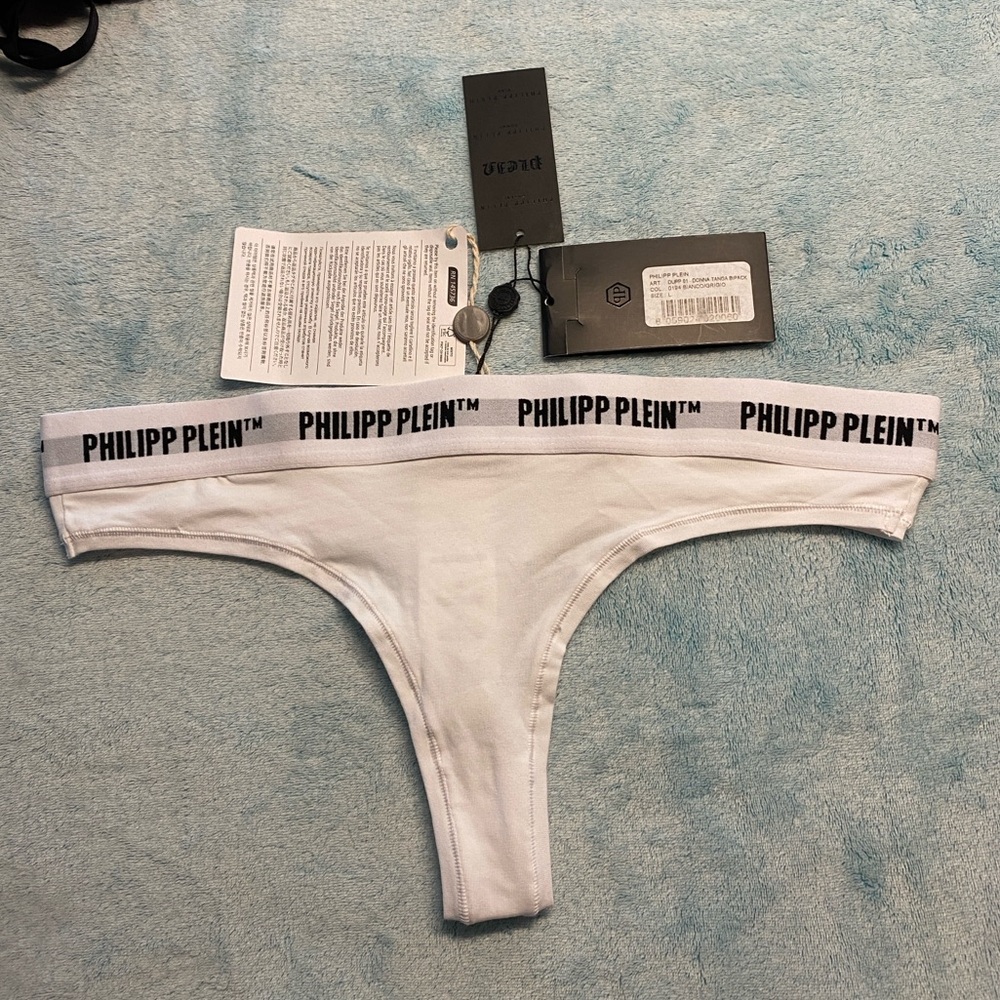 Philipp Plein Thong Bikini underwear White w/ Black Logo Waistband New w/ Tags!